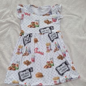 Themed Kids Dress - White with Multicolor Print